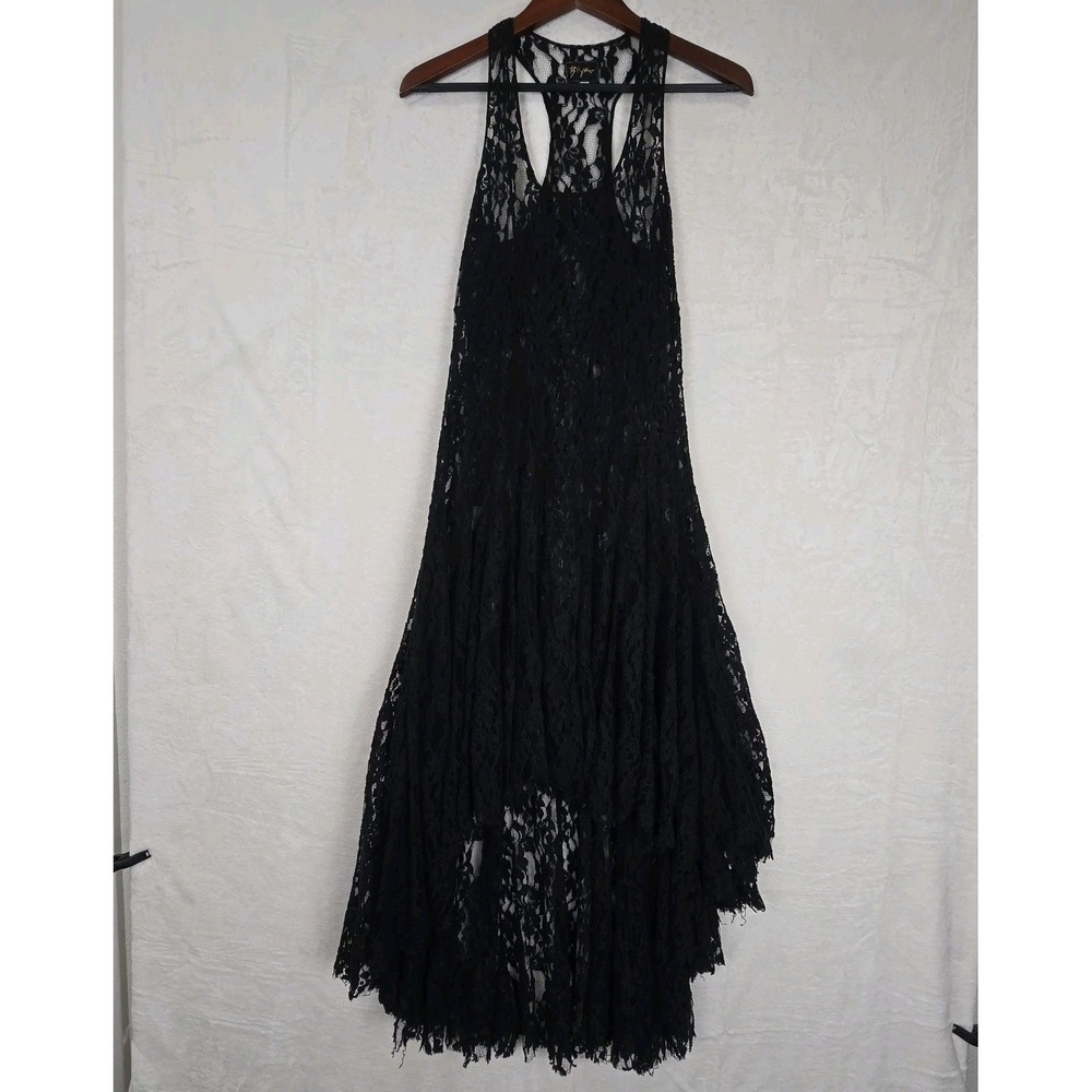 BIYA Johnny Was Black Lace High‎ Low Full Sweep Dress Medium Goth Festival Boho